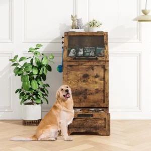 Dog Feeding Station with Food Storage Cabinet
